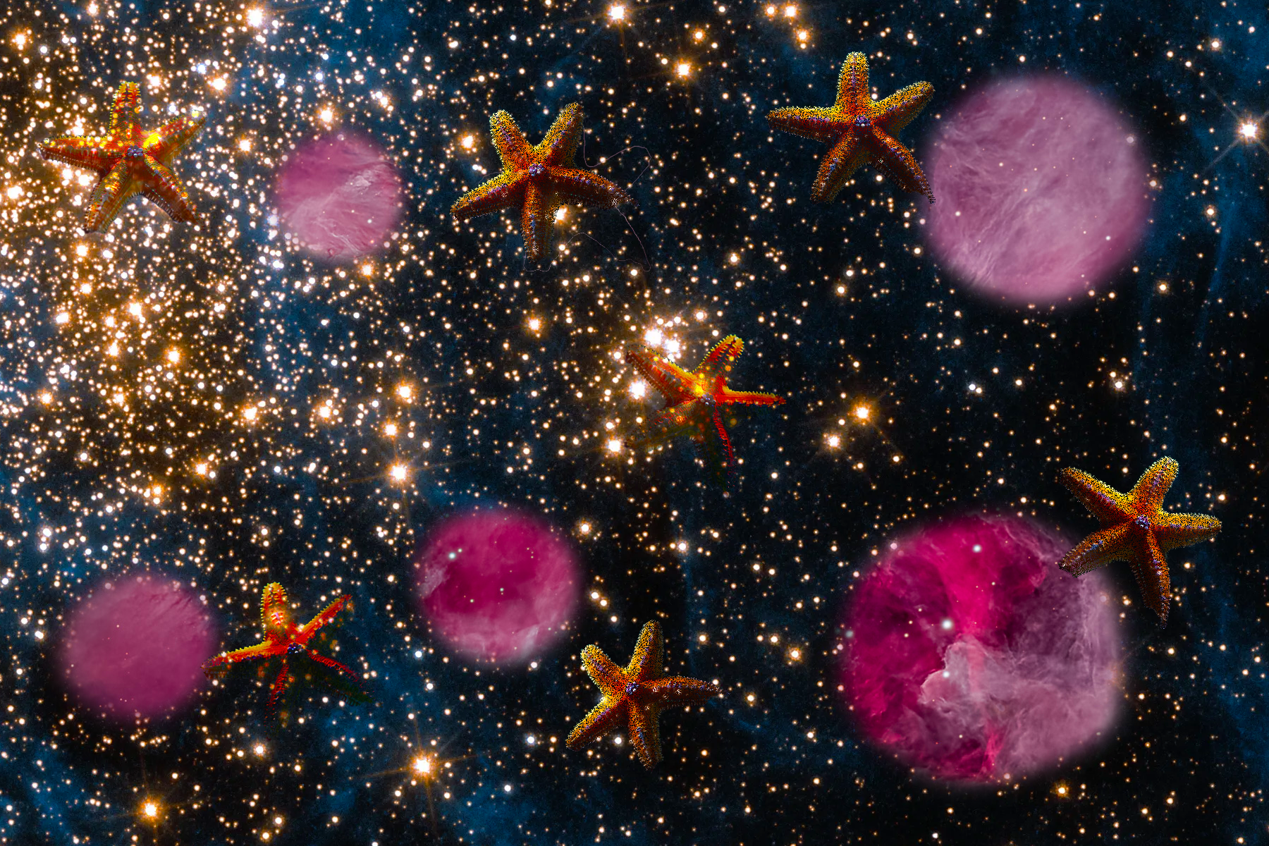 galaxy with starfish and pink planets